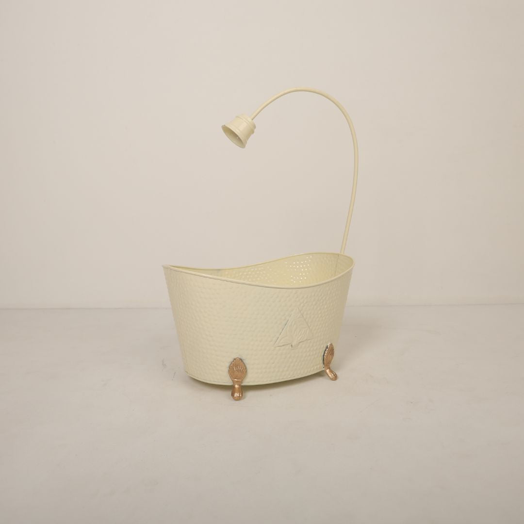 A wooden tub baby prop decorated with soft pastel-colored elements, surrounded by bubble accents and bath accessories, creating a charming shower theme setup for baby photoshoots.