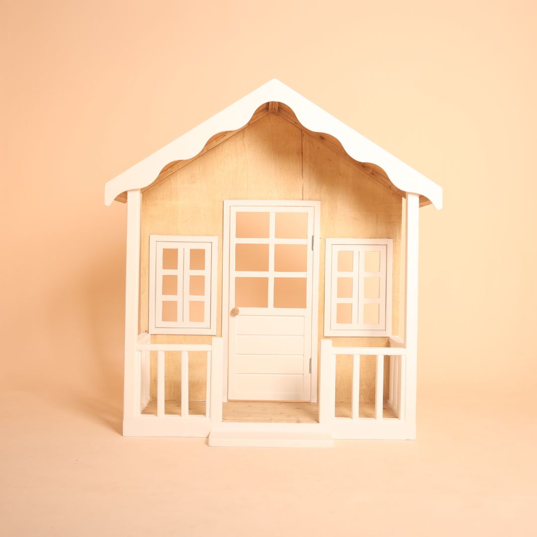 Wooden house baby photoshoot prop used for newborn and sitter photography poses