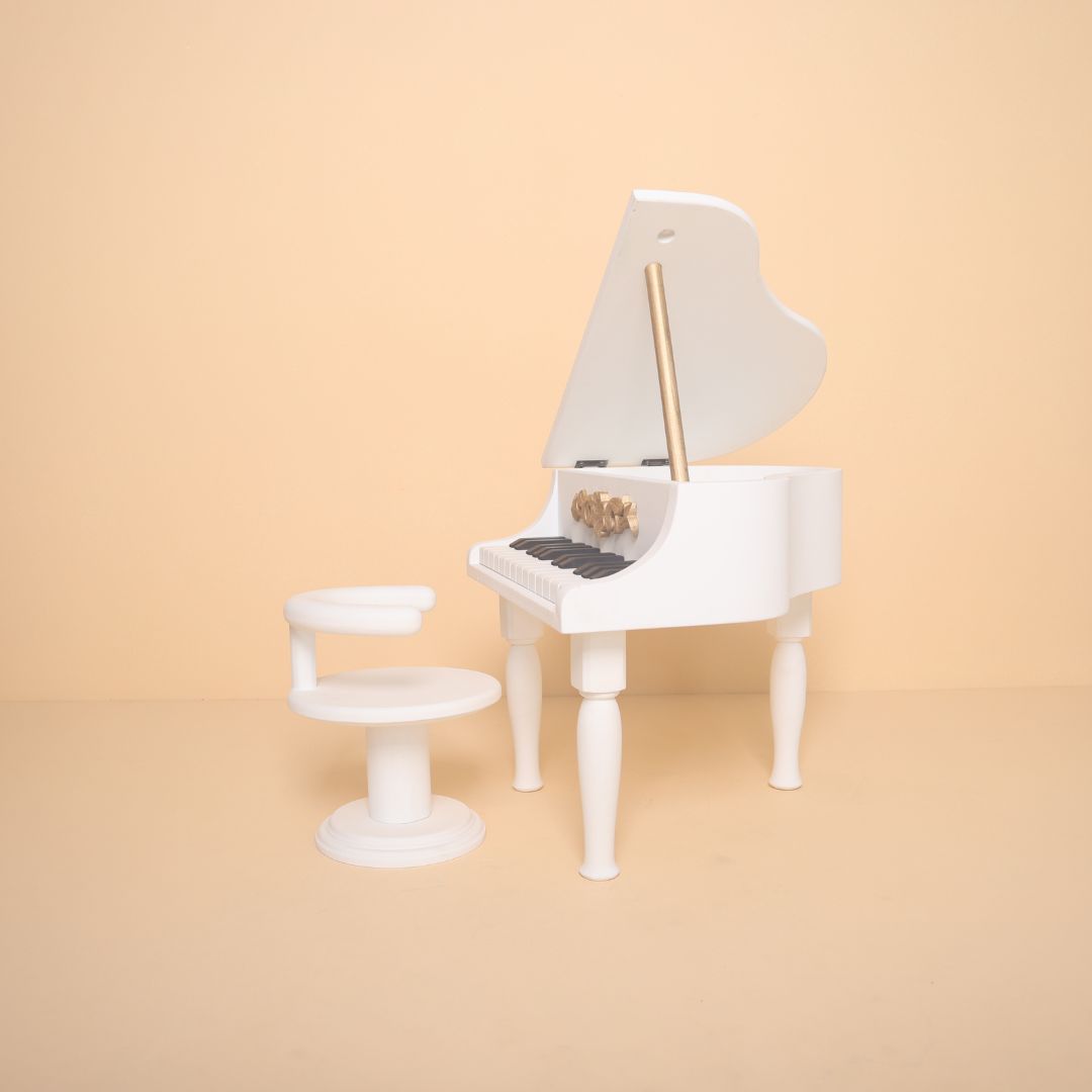 Wooden piano baby photoshoot prop for newborn and sitter photography sessions
