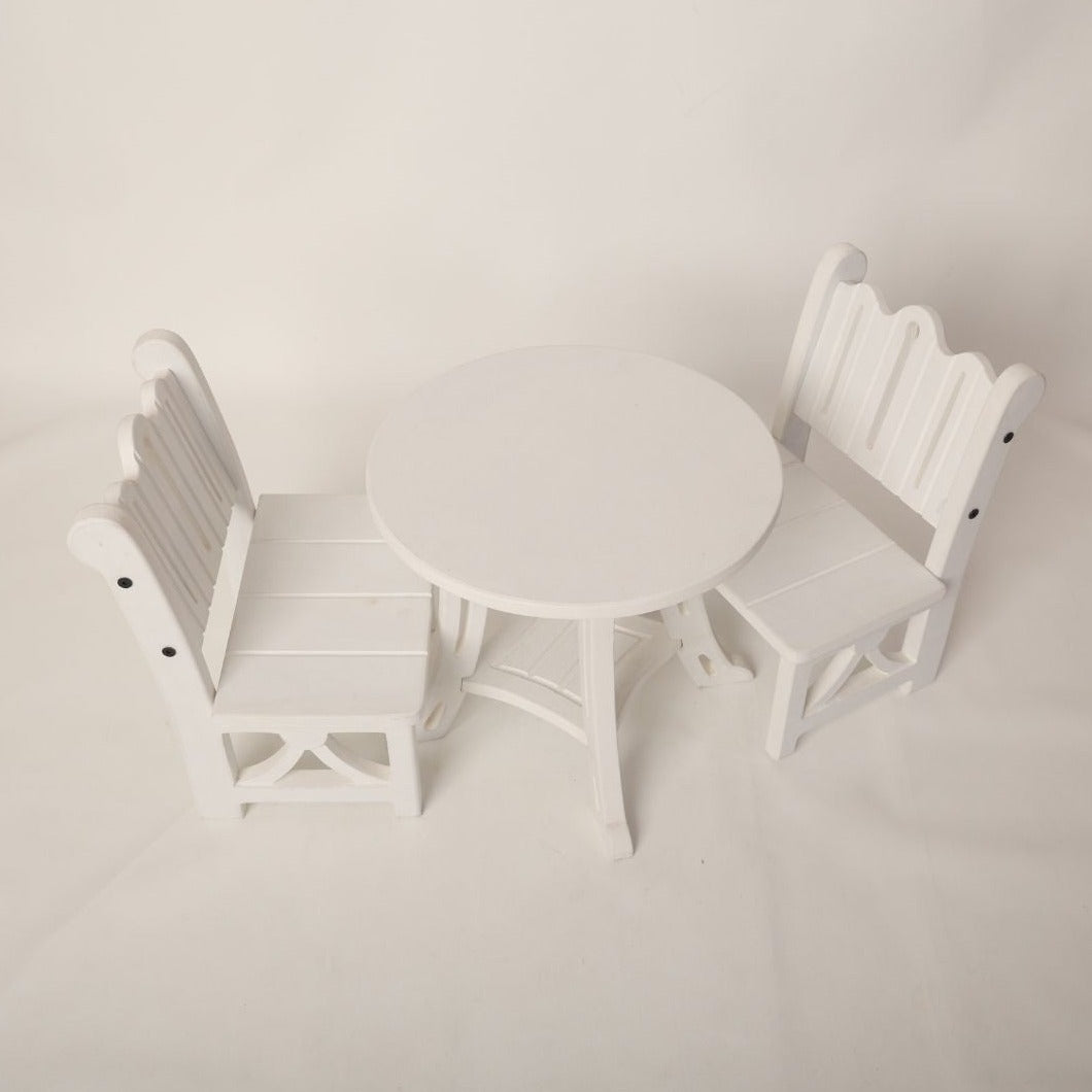 Picnic party table and chair prop for toddlers, perfect for tea party and outdoor photoshoot themes.