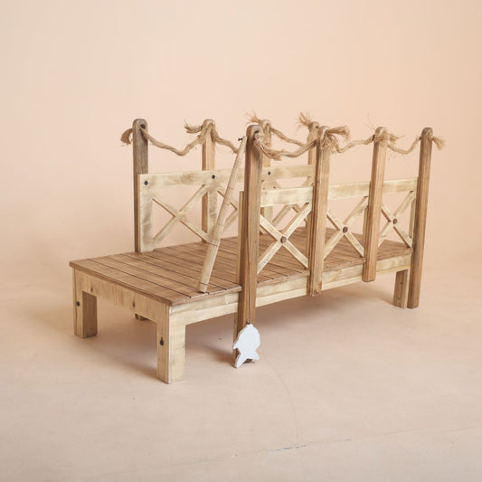 Outdoor waterside deck prop for baby photoshoot, styled for sunset and sunrise photography by the water