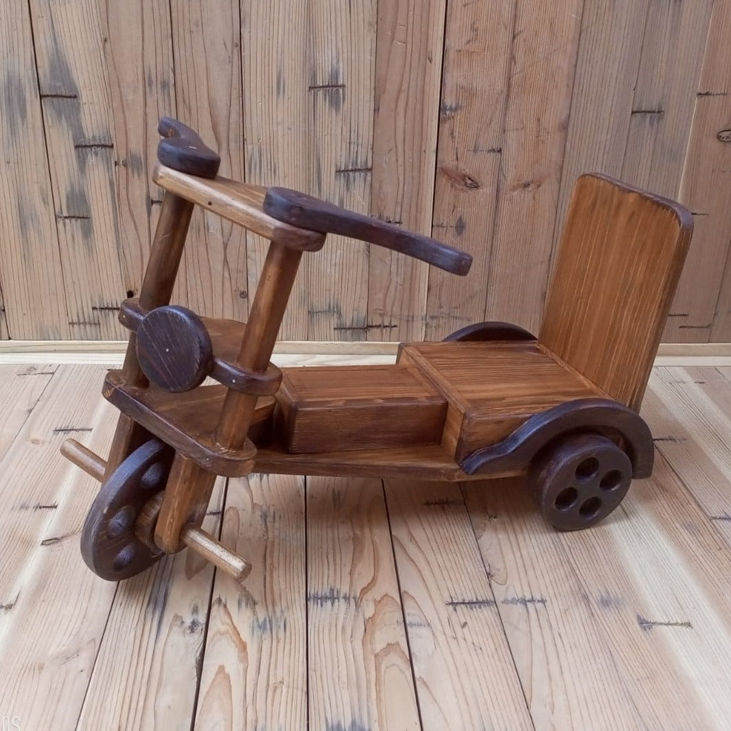 Handcrafted wooden bike baby prop, perfect for newborn and toddler photoshoots, adding a vintage and rustic charm to photography sessions.