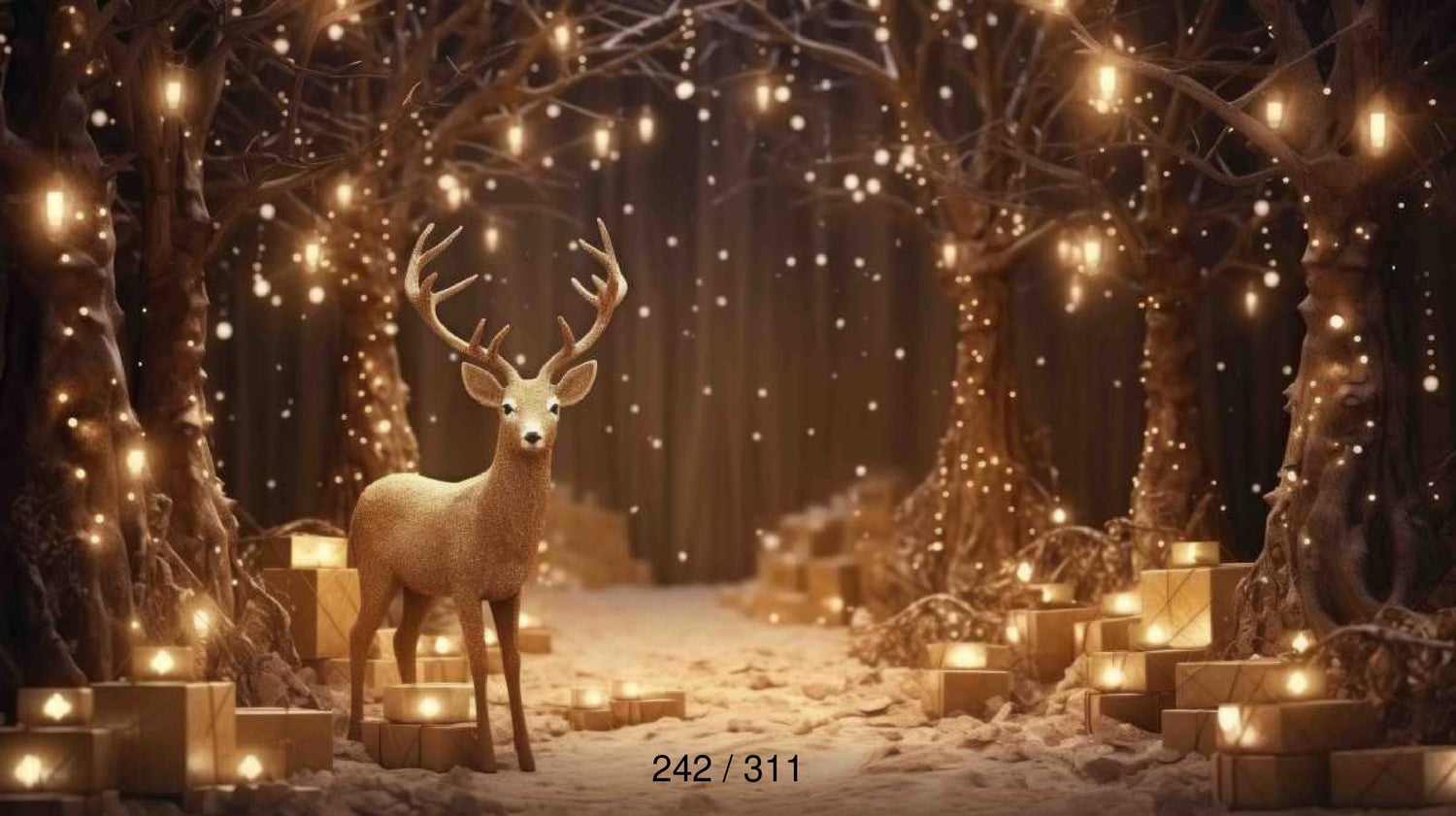 Christmas-themed baby photoshoot backdrop featuring festive elements like a Christmas tree, ornaments, and snowflakes, perfect for holiday-themed photography.
