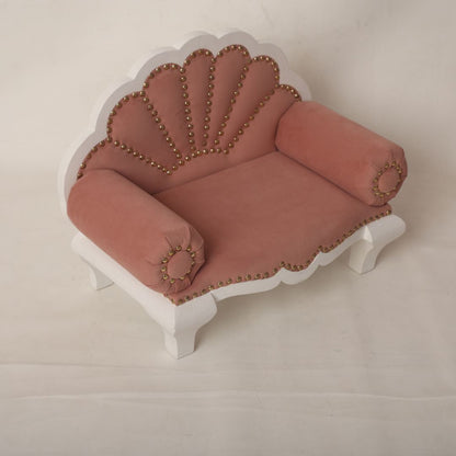A luxurious royal sofa baby prop with intricate detailing and plush cushioning, designed for newborn and sitter photoshoots, offering an elegant and comfortable setting for capturing regal baby portraits.