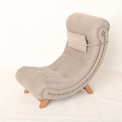 Crescent moon-shaped baby photography prop with a soft cushioned seat, designed in a light pastel color. Ideal for baby photoshoots, the prop is styled to create a dreamy, celestial-themed setting.