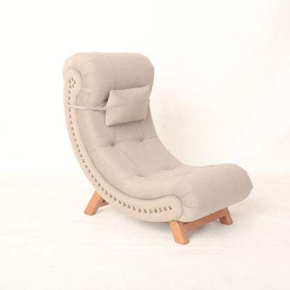 Crescent moon-shaped baby photography prop with a soft cushioned seat, designed in a light pastel color. Ideal for baby photoshoots, the prop is styled to create a dreamy, celestial-themed setting.