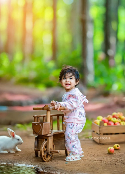 Photographer-friendly cycle baby prop with trolley for themed baby shoots