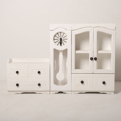 Baby Photoshoot Prop Cabinet Set featuring an almirah, clock tower, and chest of drawers, perfect for themed and milestone baby photoshoots.