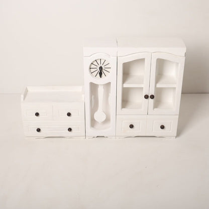 Baby Photoshoot Prop Cabinet Set featuring an almirah, clock tower, and chest of drawers, perfect for themed and milestone baby photoshoots.