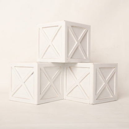 "One" & "Two" Milestone Boxes Baby Photoshoot Prop: A set of elegant "One" & "Two" milestone boxes, beautifully designed for baby photoshoots, displayed in a birthday-themed setup, adding charm and style to the scene.