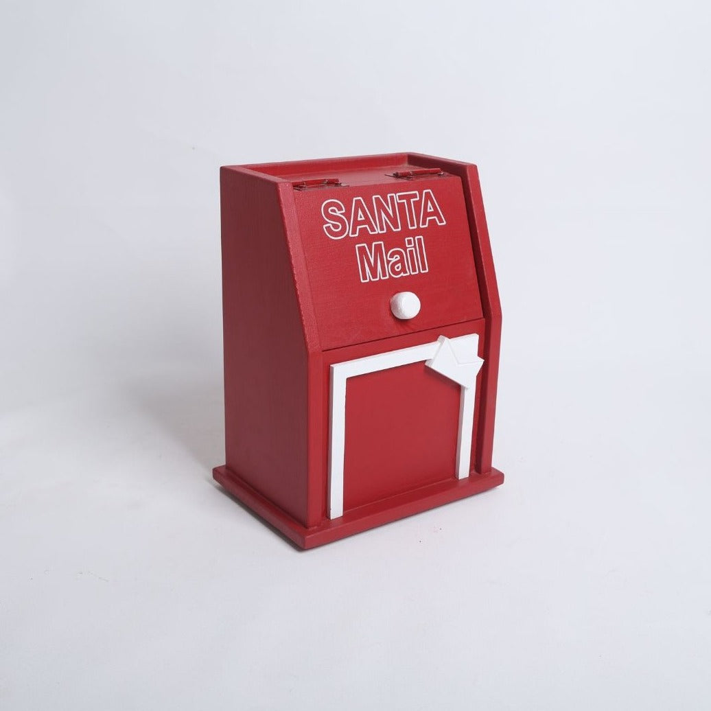 Classic red Santa mail box prop with festive details, ideal for baby photoshoots and Christmas-themed photography.
