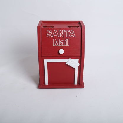 Classic red Santa mail box prop with festive details, ideal for baby photoshoots and Christmas-themed photography.