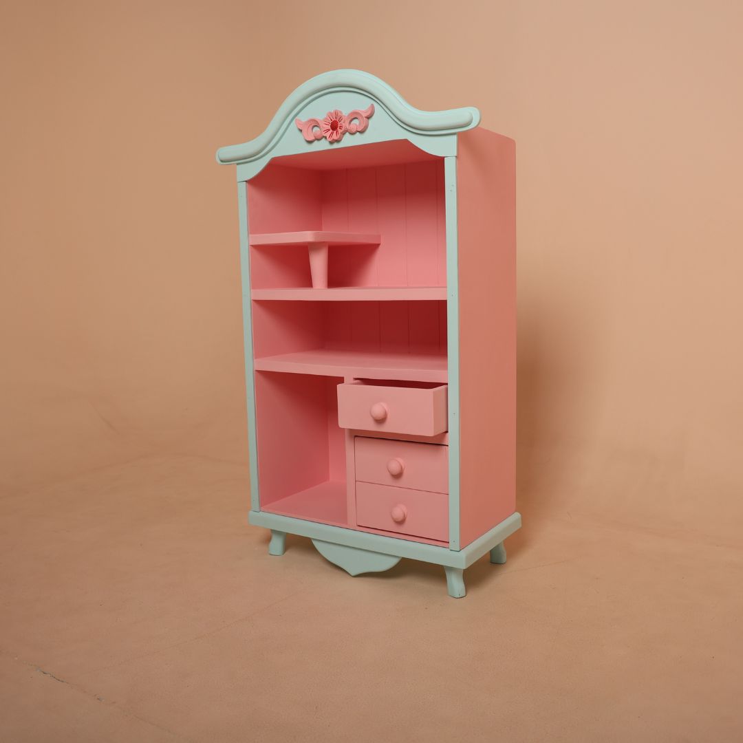 Wooden almirah baby photoshoot prop designed for newborn photography studio setups