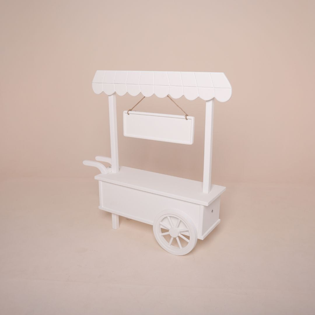 Multipurpose baby photoshoot cart prop for fruit, vegetable, candy, milk, or lemonade theme setups – versatile photography prop for newborn and toddler sessions