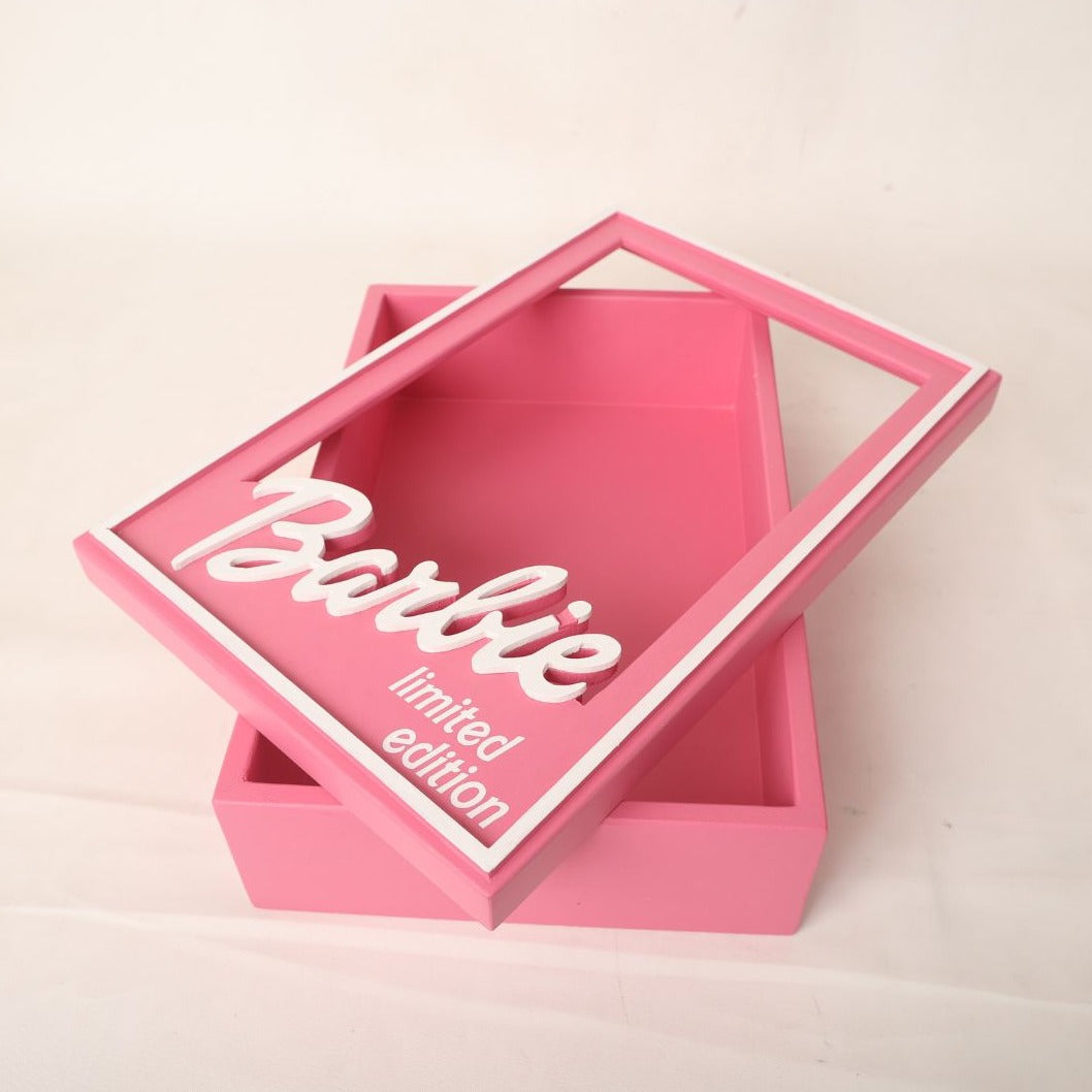 Stylish Barbie box baby photoshoot prop, designed for newborns and toddlers, perfect for a playful and glamorous theme.