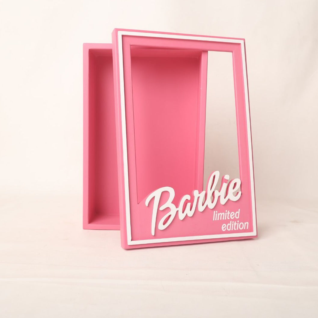 Stylish Barbie box baby photoshoot prop, designed for newborns and toddlers, perfect for a playful and glamorous theme.