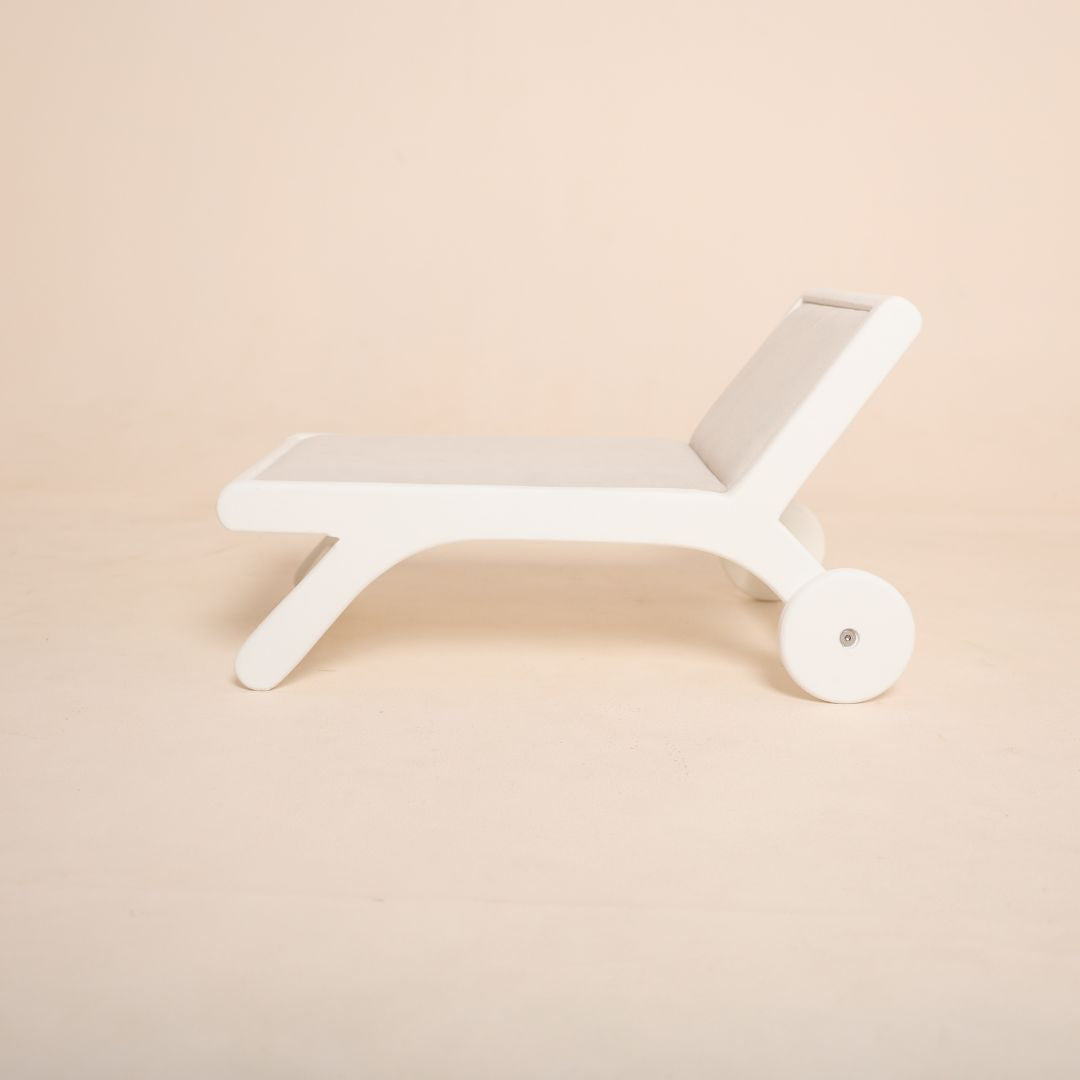 Wooden beach side bench baby photoshoot prop for seaside or summer photography theme setup.