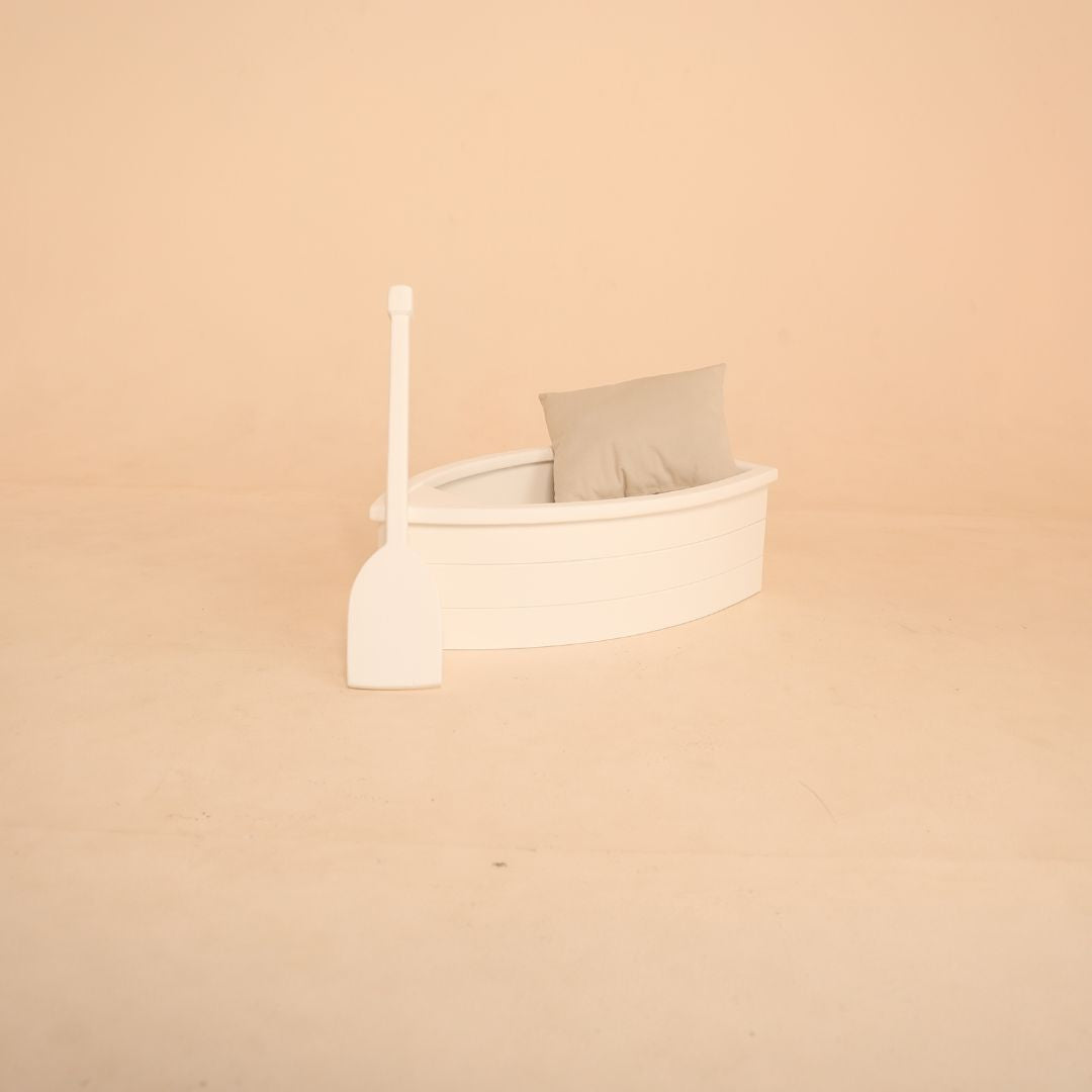 Wooden boat baby prop for newborn and sitter photoshoot, posing accessory for baby photography