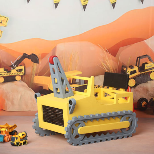 Crane baby prop for construction-themed photoshoot setup