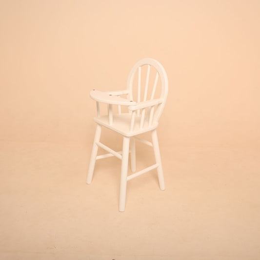 Premium wooden high chair baby photoshoot prop styled in a studio setup, designed for newborn and sitter milestone portraits, cake smash sessions and baby photography.