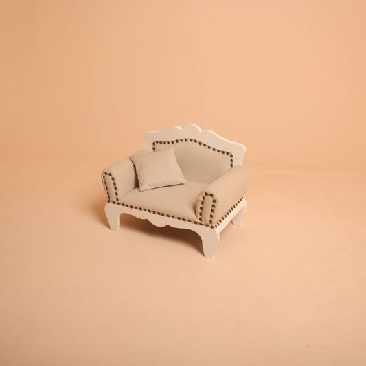 Ivory white royal sofa baby prop for newborn and sitter photoshoots.
