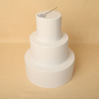 Large three-layer dummy cake prop for baby milestone photoshoots – ideal baby prop for photographers and prop shops