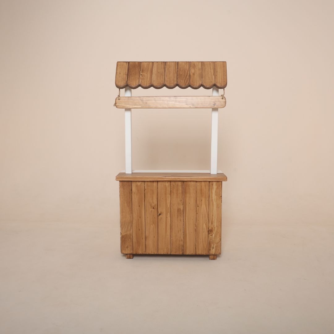 Wooden multiuse cart baby photoshoot prop styled as milk booth setup for professional baby photographers
