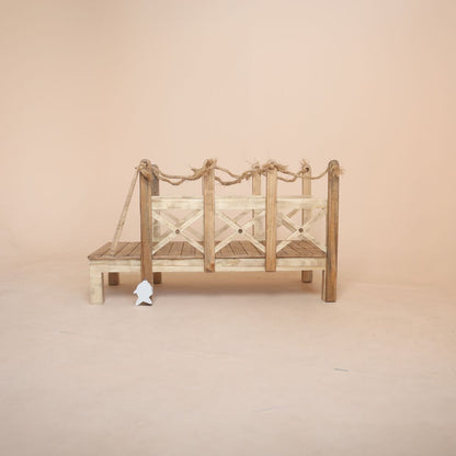 Riverside deck prop for baby photoshoot with fishing theme, ideal for outdoor photography near water bodies