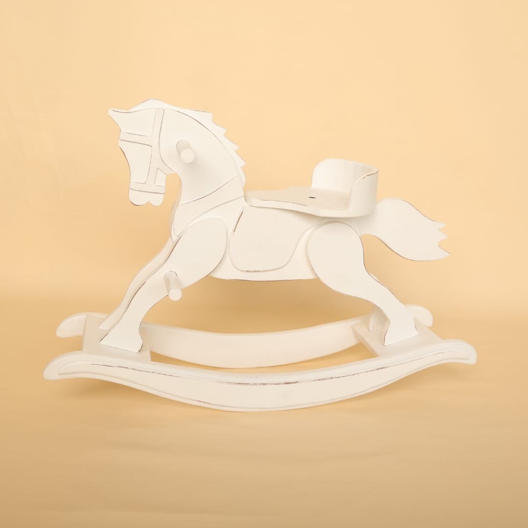 Rocking horse baby photoshoot prop for newborn and toddler photography, perfect for vintage and themed baby photoshoots.