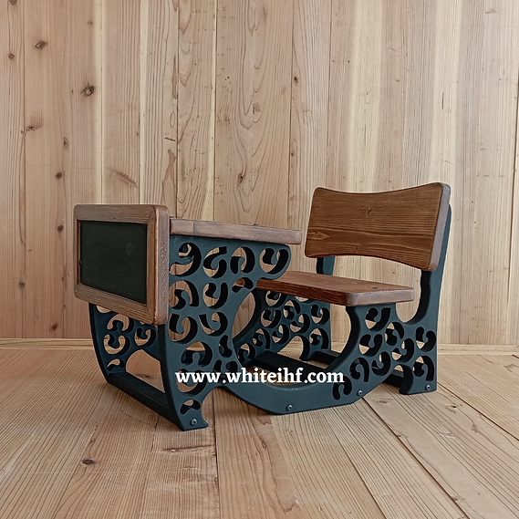 Wooden school desk baby prop for photoshoots, ideal for vintage classroom themes and newborn photography setups.