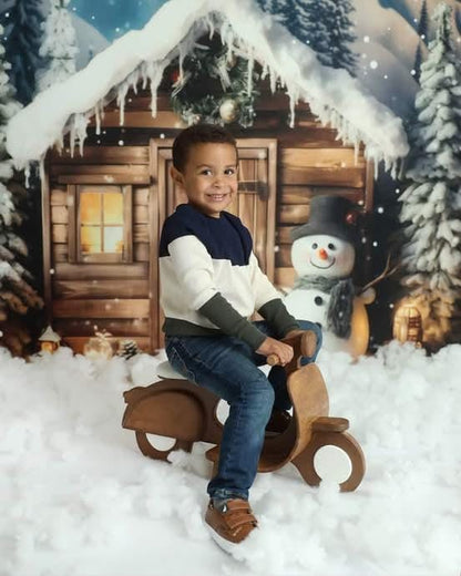 Vintage-style scooter baby prop with a baby sitting on it, designed for photographers’ photoshoot setups.