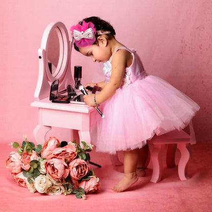 Miniature dressing table baby photoshoot prop with a matching stool, perfect for elegant and princess-themed photography setups.